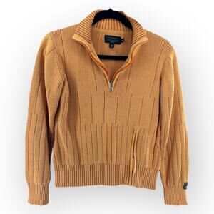 Icelandic Design 100% Cotton Knit Orange Zip Collared Ladies Sweater Sz M Nordic